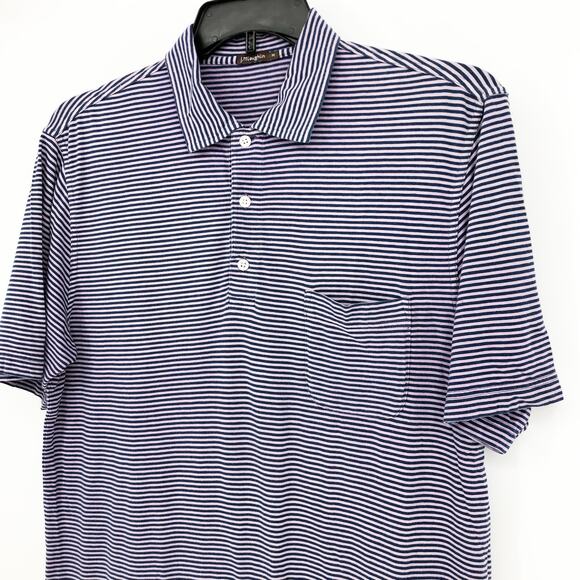 J. McLaughlin Mens Polo Shirt Medium Purple Blue Stripe Collared Short Sleeve - Picture 3 of 9